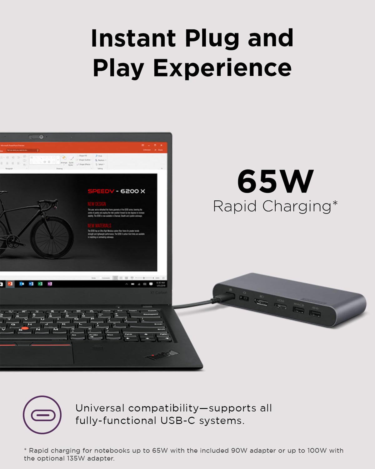 Lenovo docking station front-ports keeps essential USB devices within reach.