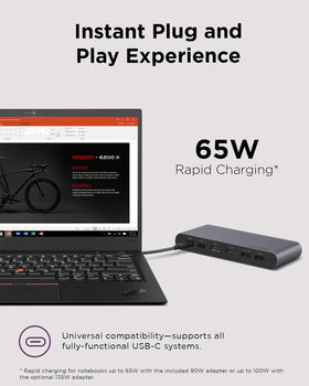 Lenovo docking station front-ports keeps essential USB devices within reach.