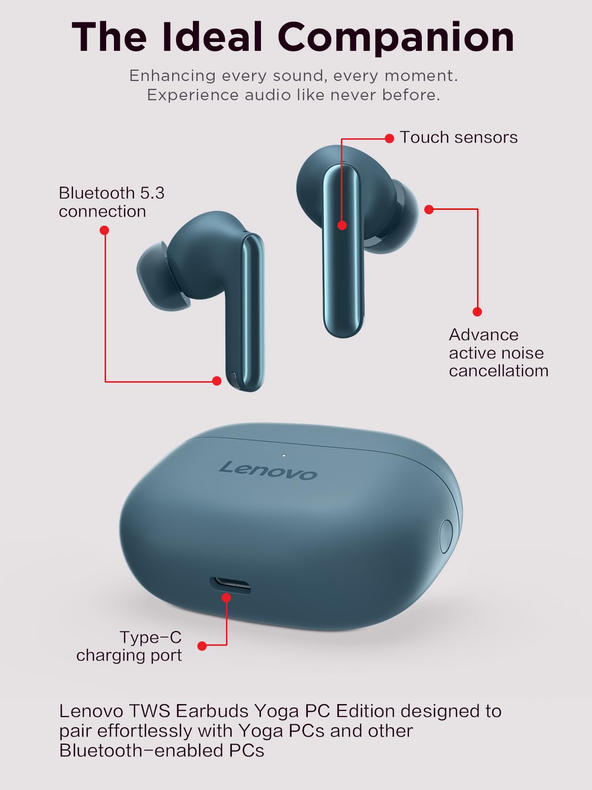 Lenovo earbud close-up of three-microphone array, clearer voice pickup
