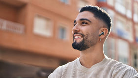 Lenovo earbuds showing touch controls, easy triple-tap switching