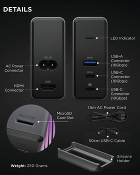 Lenovo GaN Dock silicone stand illustrating organized and compact desk setup.