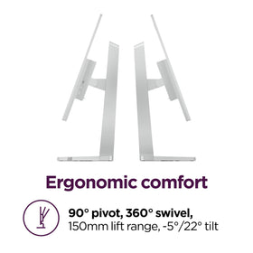 Lenovo L27q-4a ergonomic stand with tilt, pivot, and swivel for comfortable viewing.