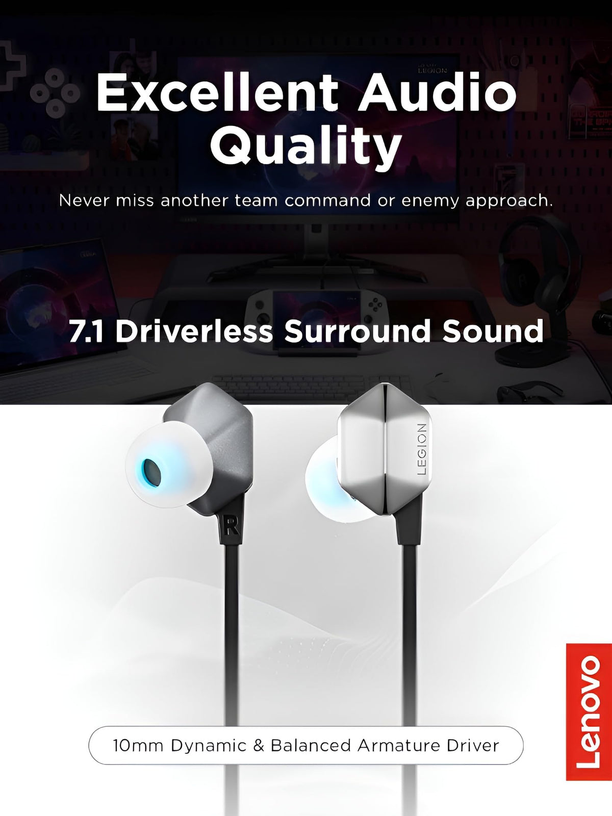 Lenovo Legion silicone ear tip assortment showing fit options for comfort