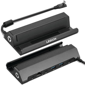 Lenovo dock front angle showing ports and compact design for easy setup