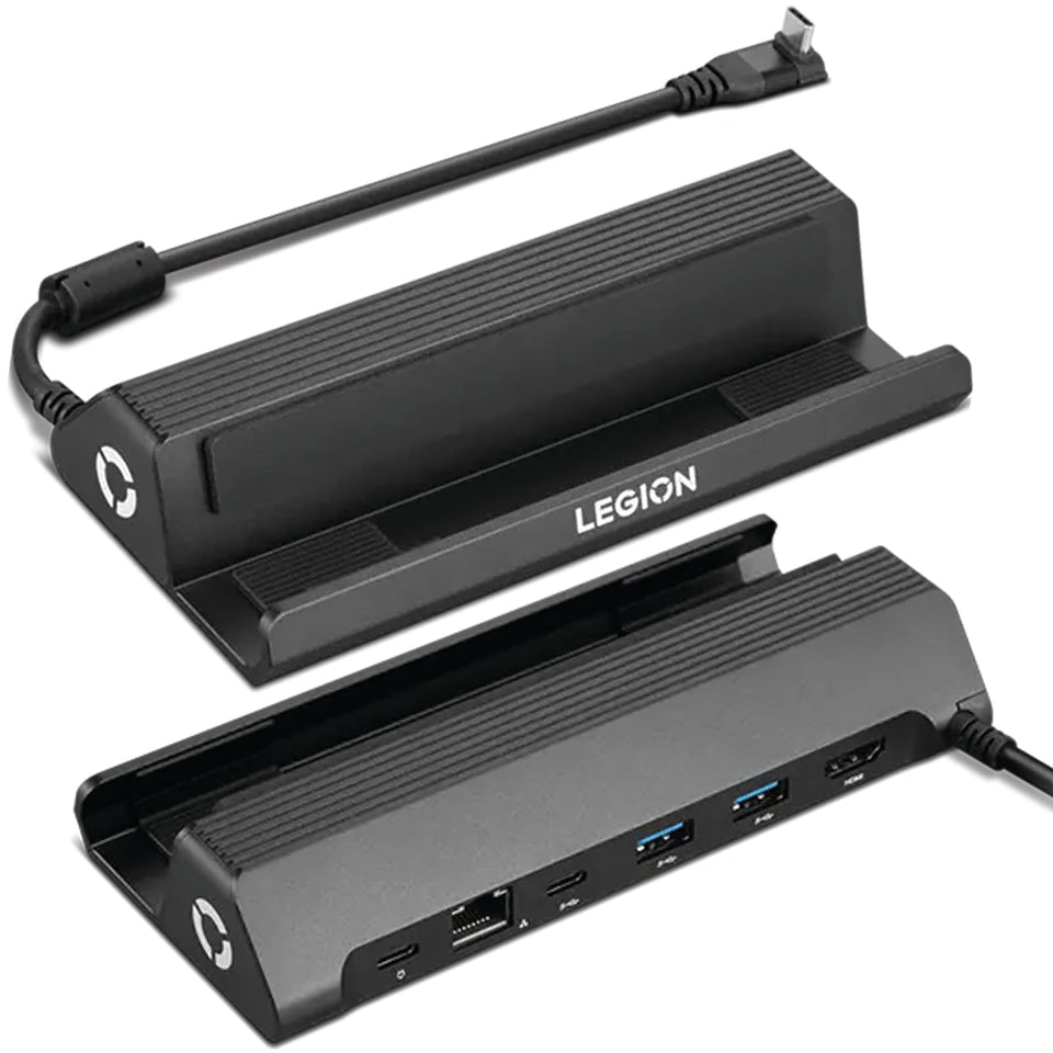 Lenovo dock front angle showing ports and compact design for easy setup