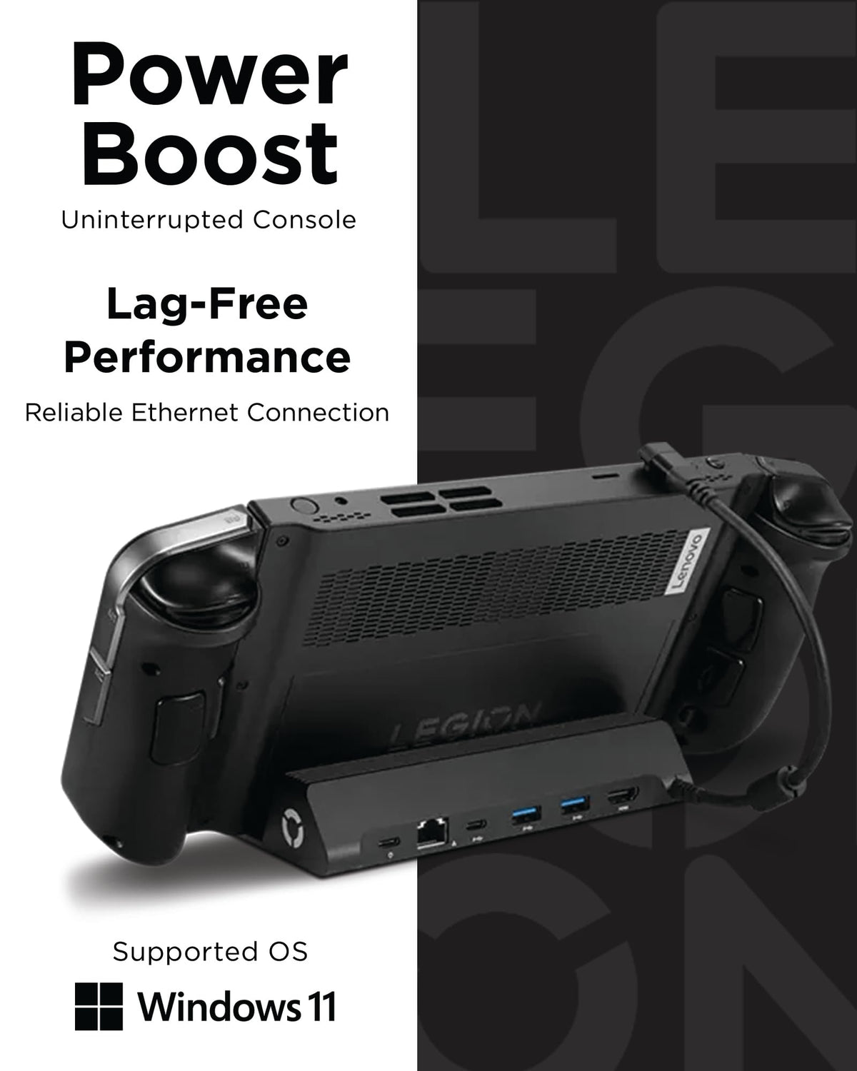 Lenovo dock connected to a 4K monitor for sharp, high-resolution gameplay