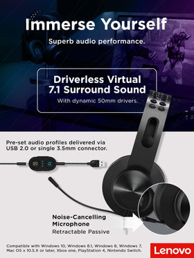 Lenovo Legion H500 Pro 7.1 USB cable for universal connectivity with PCs and consoles.