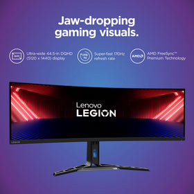 Lenovo Legion R45w-30 ultrawide 44.5-inch screen boosts multitasking with wide workspace.