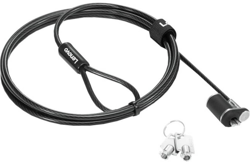 Lenovo NanoSaver Essential Cable Lock secures laptops in shared spaces, deterring theft.