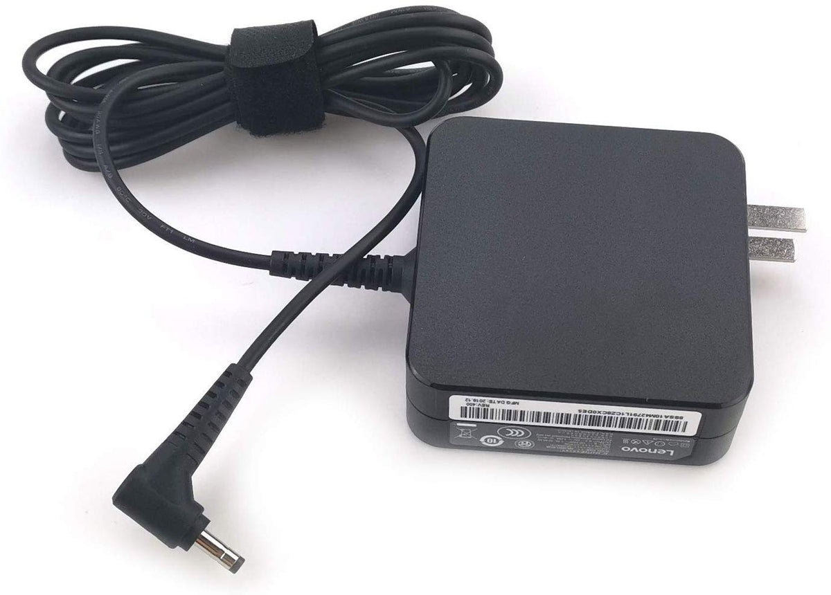 Lenovo replacement 65W adapter front view for compact, desk-ready charging.