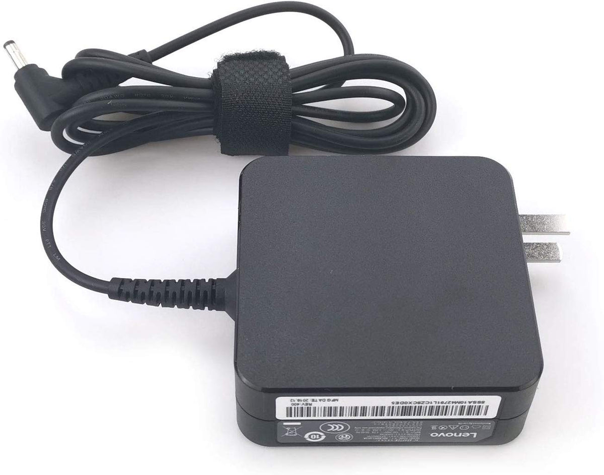 Lenovo replacement 65W adapter packaging highlights model compatibility.