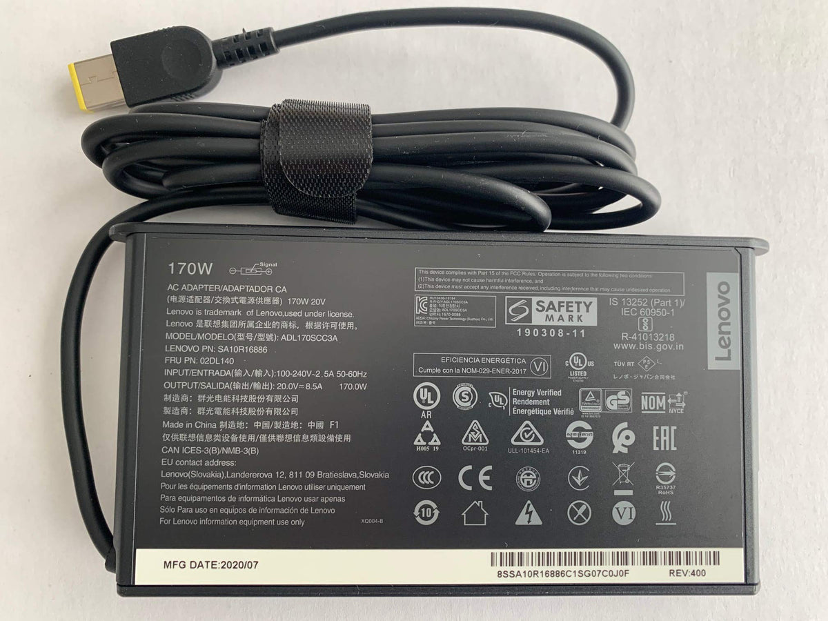 Lenovo slim design adapter back view highlights cable entry and weight distribution for easy setup