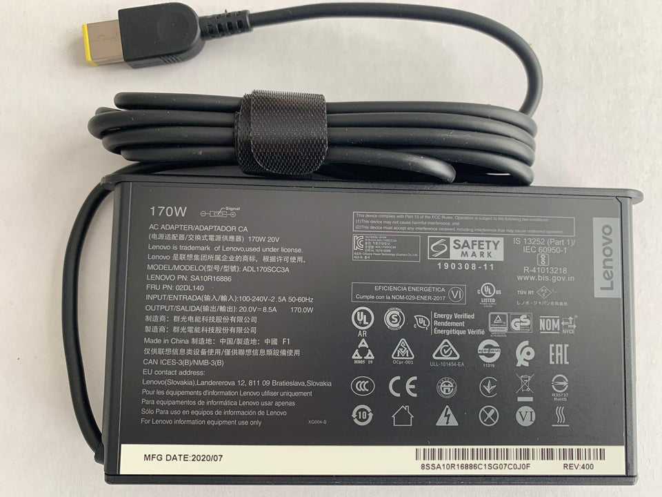Lenovo slim design adapter front view, compact power for on-the-go ThinkPad sessions