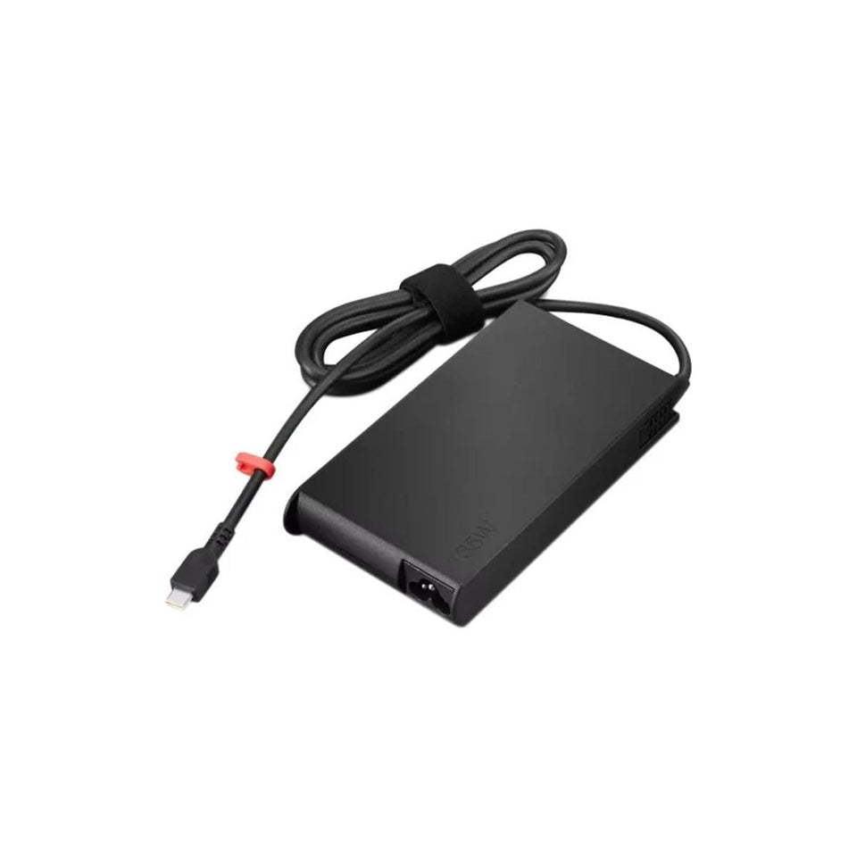 Lenovo ThinkPad 135W USB-C adapter close-up with slim tip for fast charging