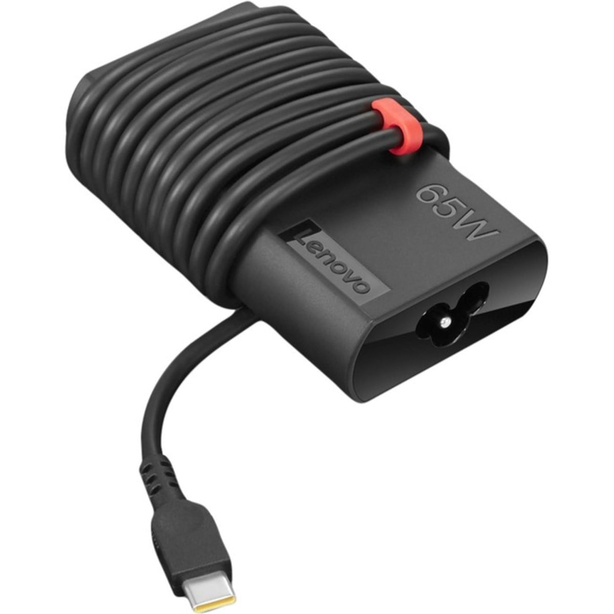Lenovo ThinkPad 65W slim adapter front view showing compact design and reliable charging