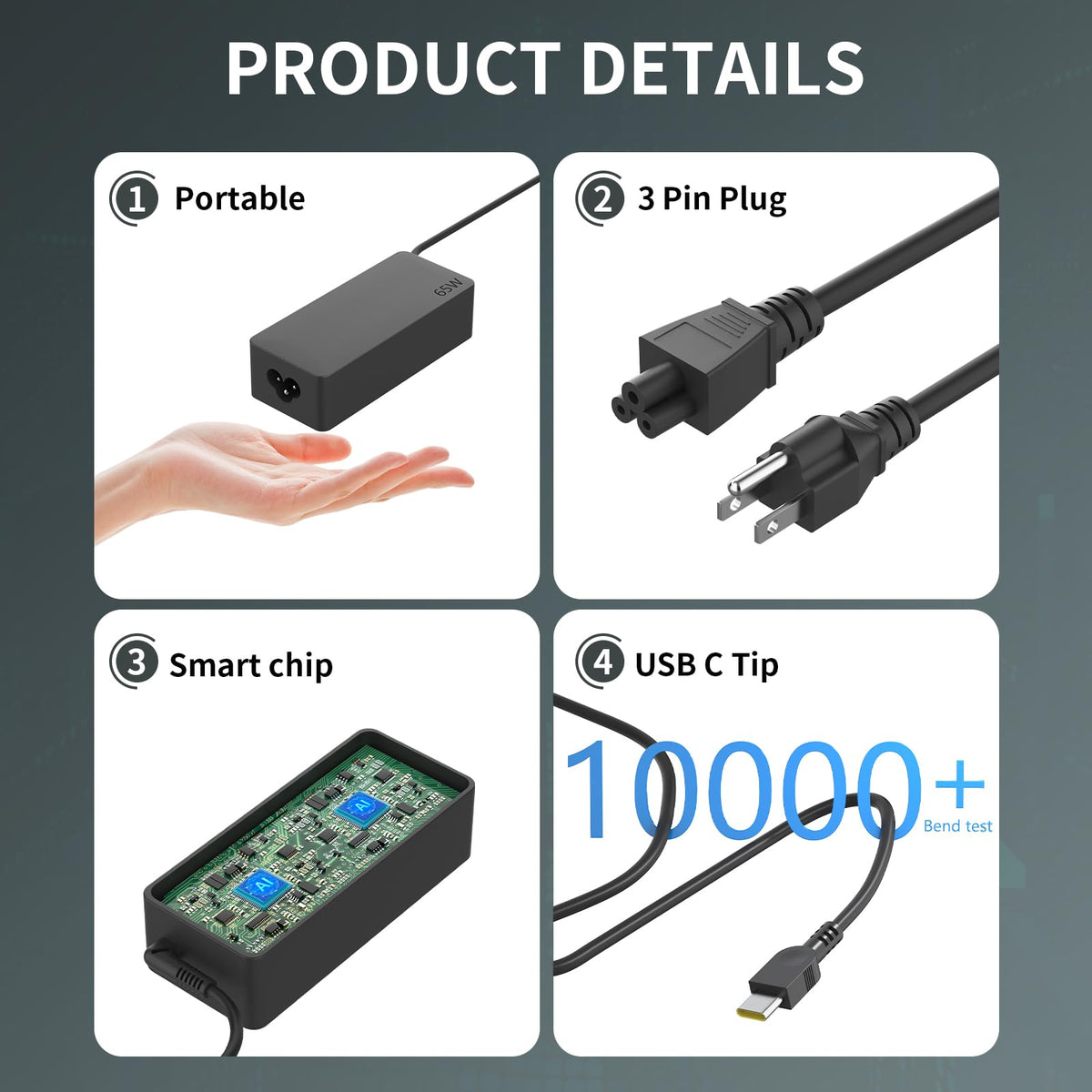 Lenovo ThinkPad 65W USB-C charger output details show 65W PD compatibility