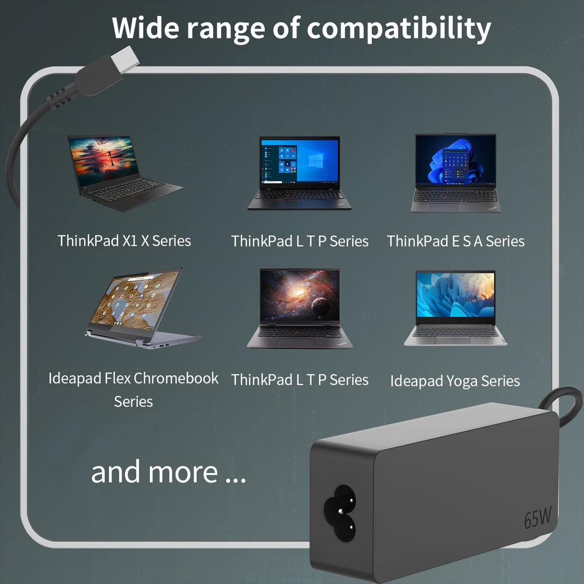 Lenovo ThinkPad 65W USB-C charger worldwide input compatibility for global use
