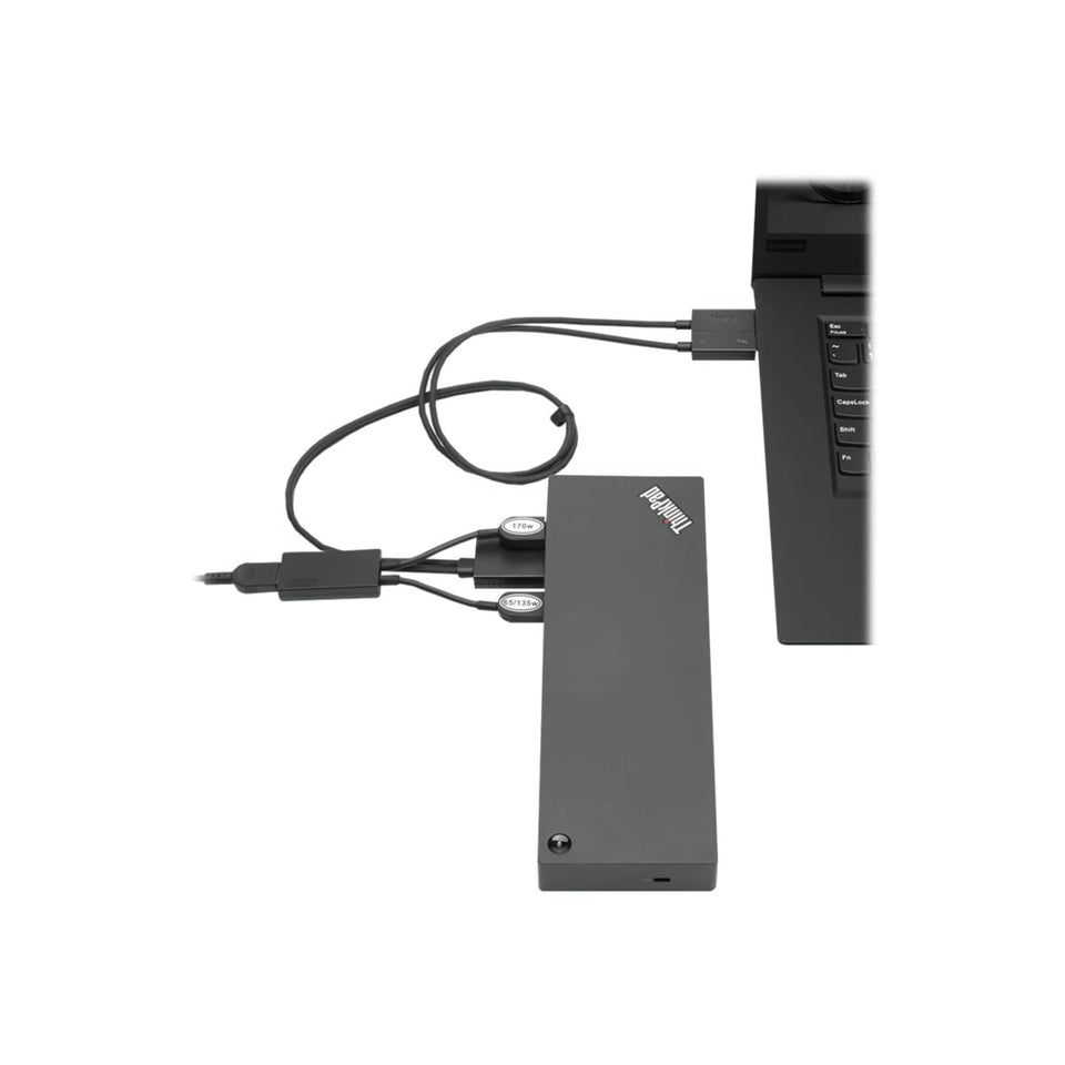 Lenovo ThinkPad TB3 Workstation Dock Gen 2 front view with multiple ports for easy setup.