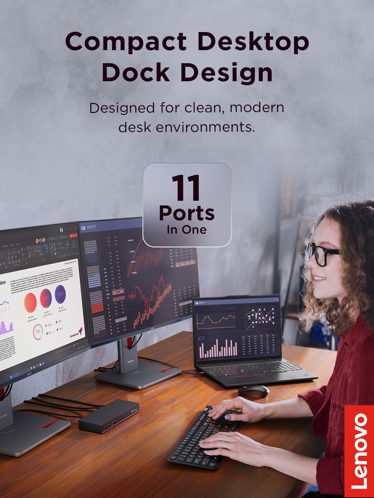 Lenovo ThinkPad Thunderbolt 5 Smart Dock 7500 rear ports enable easy expansion.