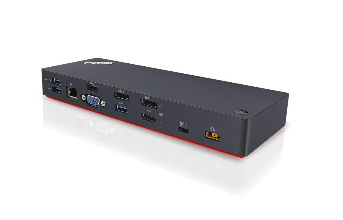 Lenovo dock cable and power adapter laid out for easy one‑cable connection