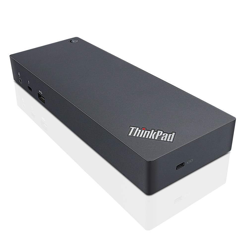 Lenovo dock front view showing ports and status lights for quick setup
