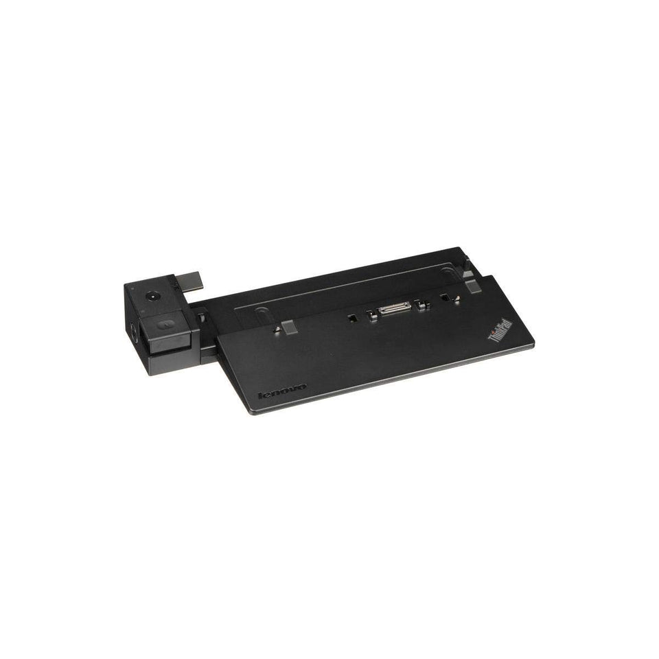 Lenovo dock front view showing ports and compact design for efficient desk setup