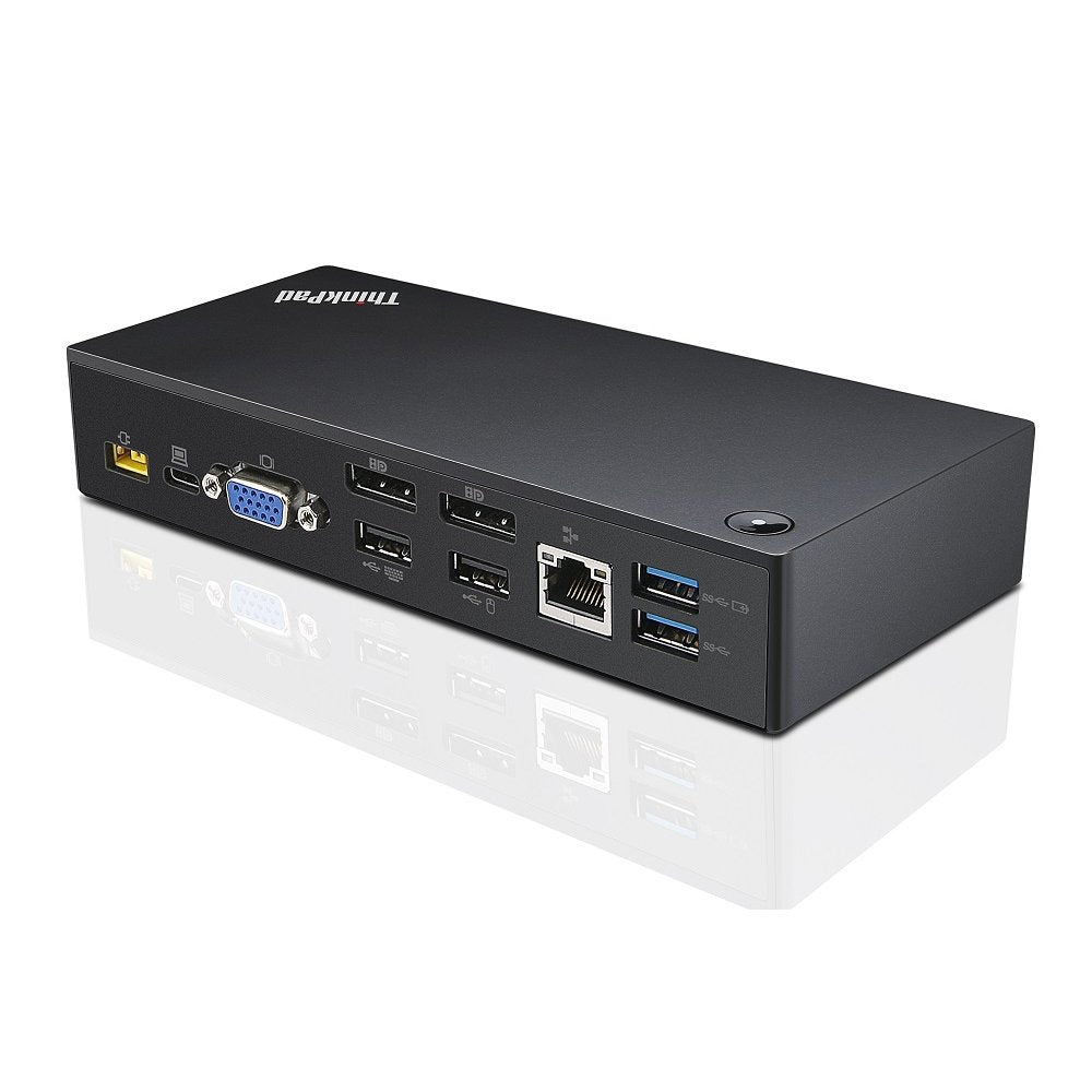 Lenovo ThinkPad UltraDock rear ports showing USB, DisplayPort, Ethernet and audio