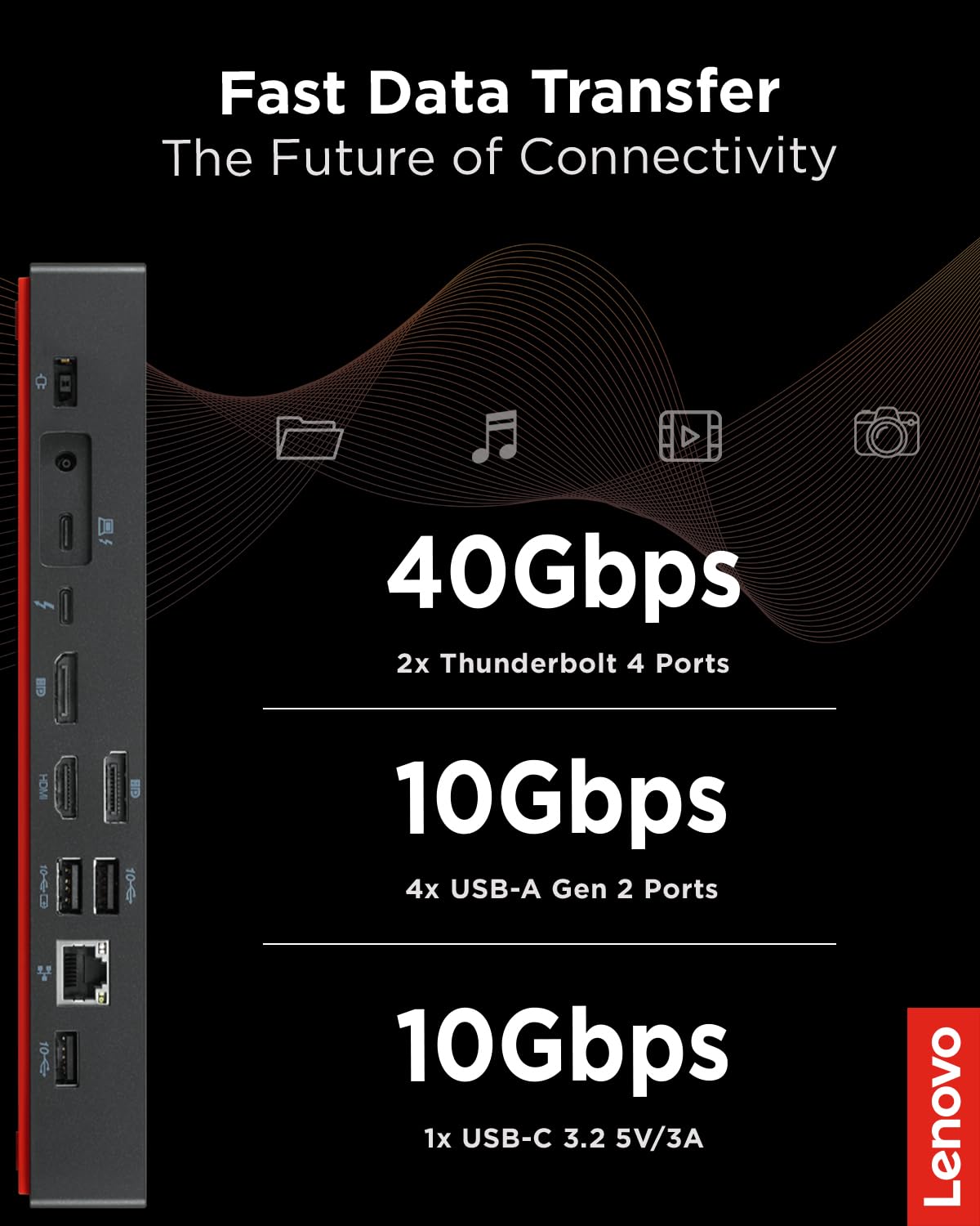 Lenovo ThinkPad Universal Dock enables four 4K displays for expanded multitasking.