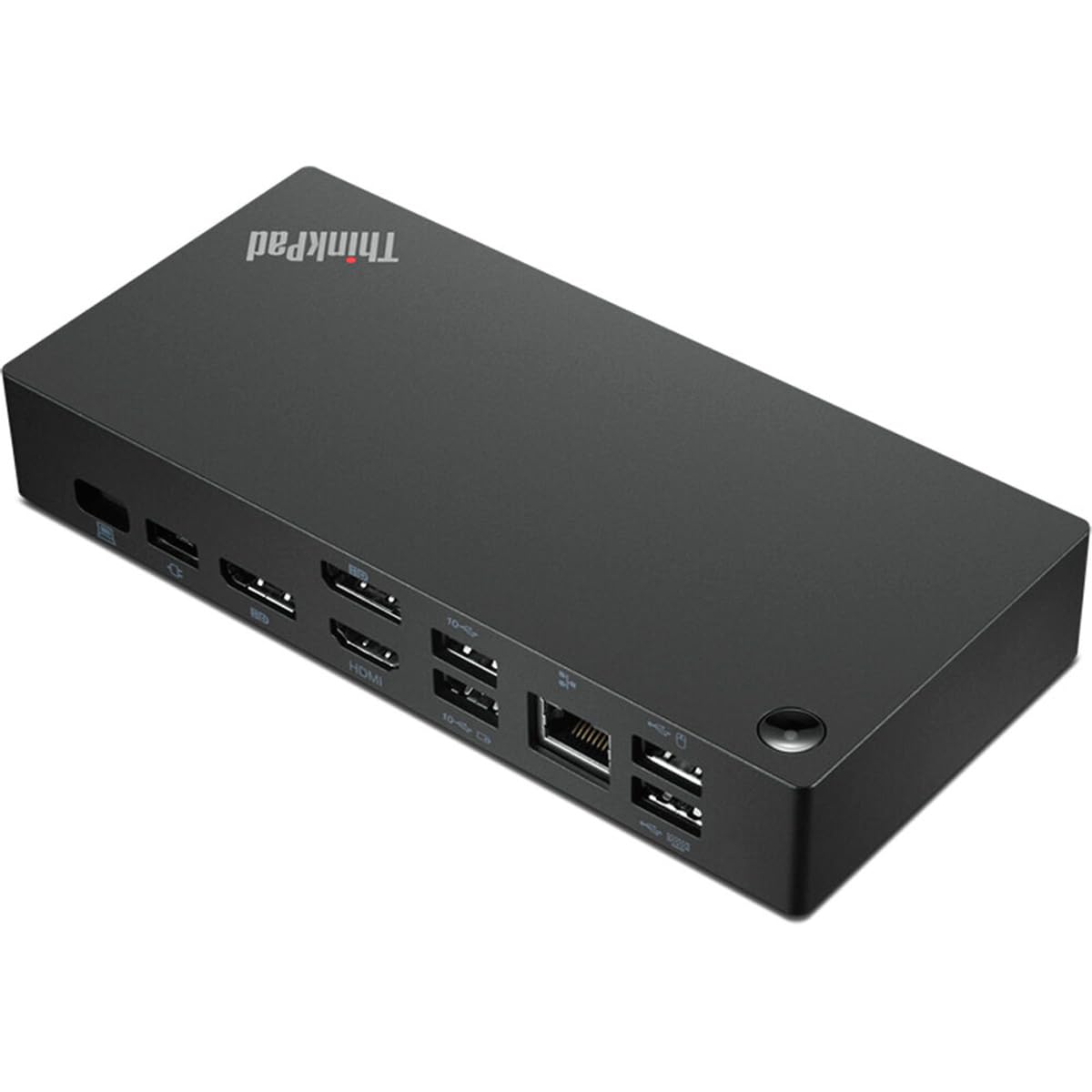 Lenovo ThinkPad Universal USB-C Dock port layout with DisplayPort and HDMI for external displays.