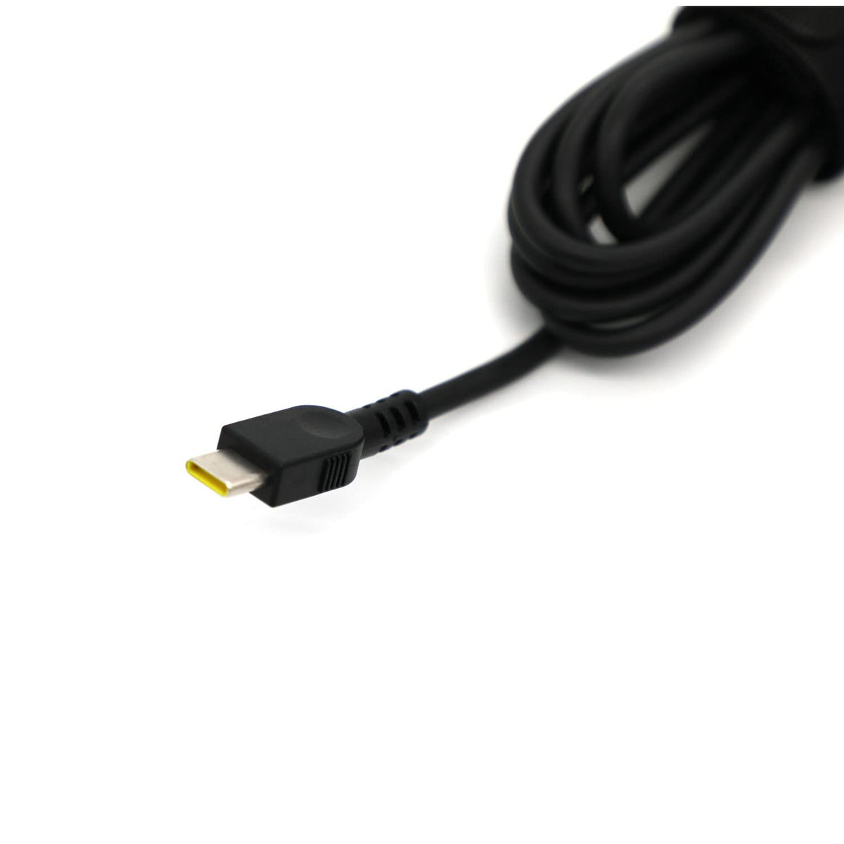 Lenovo travel-friendly charger with folding plug for on-the-go work.