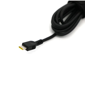 Lenovo travel-friendly charger with folding plug for on-the-go work.
