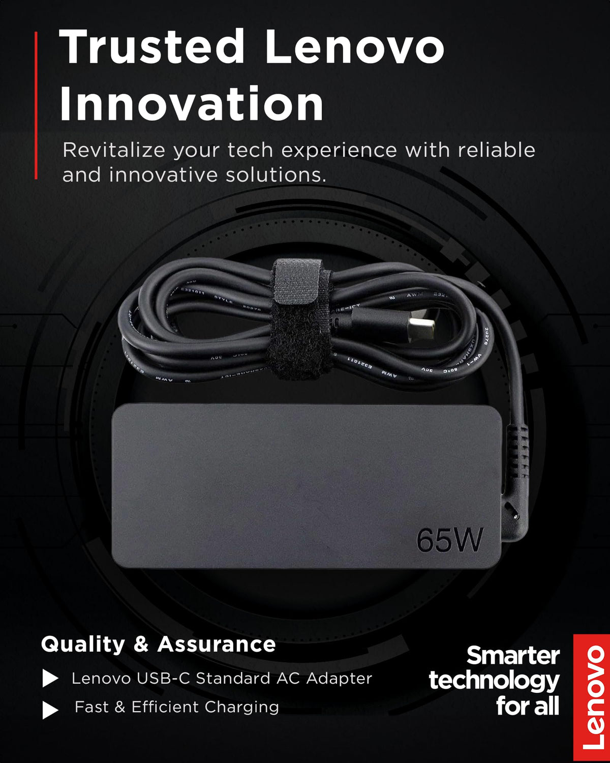 Lenovo adapter next to laptop showing scale and easy carry benefit