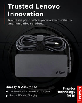 Lenovo adapter next to laptop showing scale and easy carry benefit