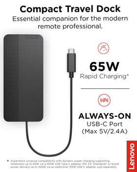 Lenovo USB-C travel dock includes 100W adapter for quick charging