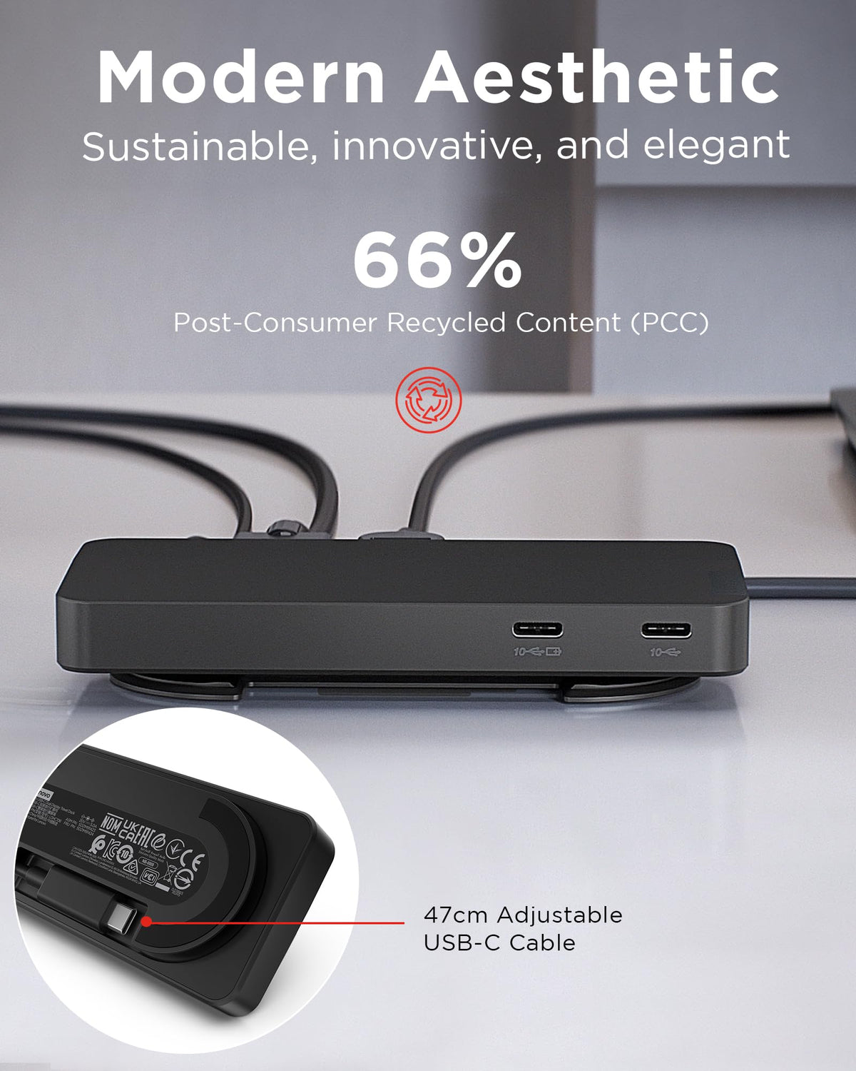 Lenovo USB-C Travel Dock showing seven ports for versatile connectivity.