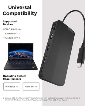 Lenovo USB-C Travel Dock with RJ45 for reliable wired networking.
