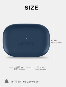 Close shot of Lenovo Yoga earbud controls and label illustrating easy mode switching benefit
