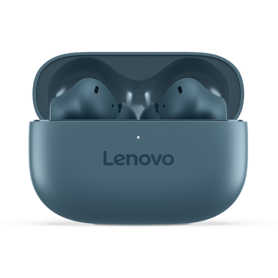 Lenovo Yoga PC Edition front view showing earbuds and case, sleek coordinated design