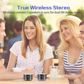 LENRUE black speaker outdoors with smartphone for on-the-go use