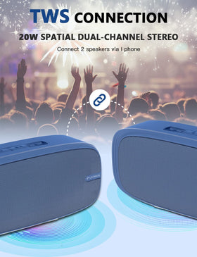 LENRUE Blue Bluetooth speaker held in hand during outdoor outing.