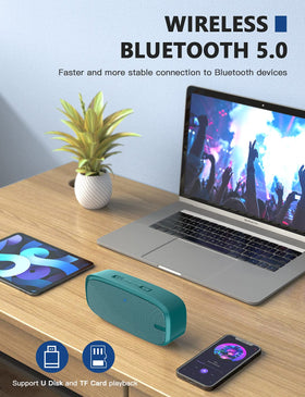 LENRUE Bluetooth speaker built-in mic enables hands-free calls.