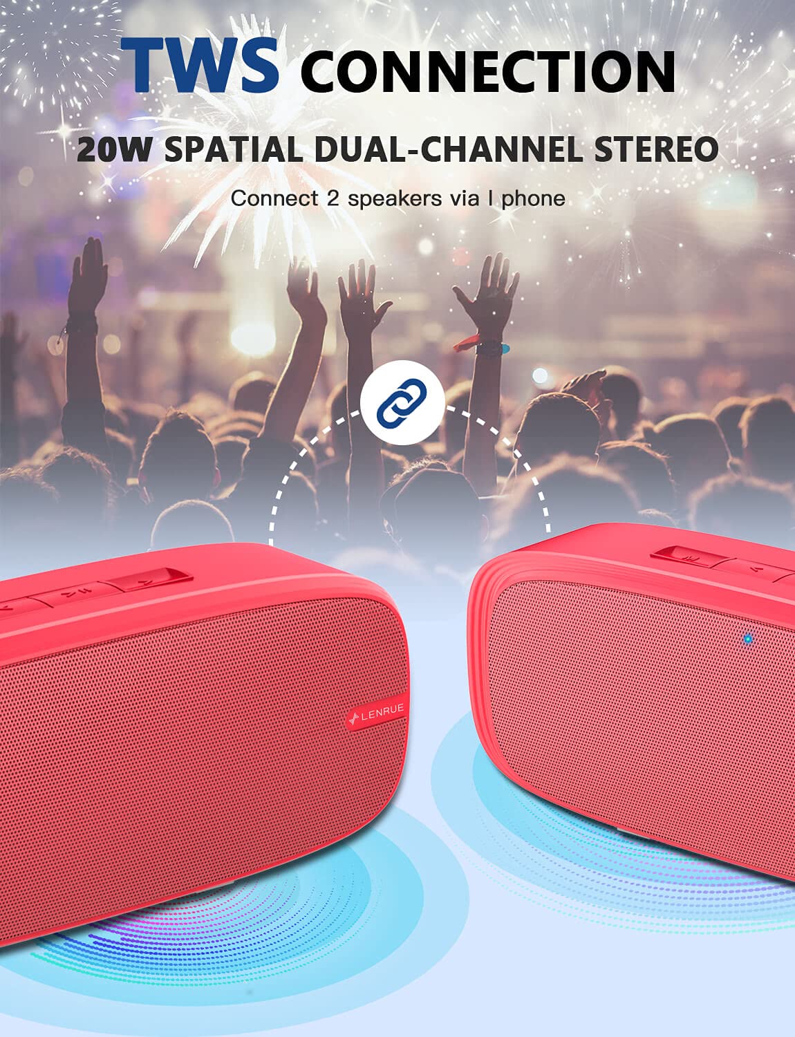 LENRUE Bluetooth Speaker control panel shows easy access to volume and playback.