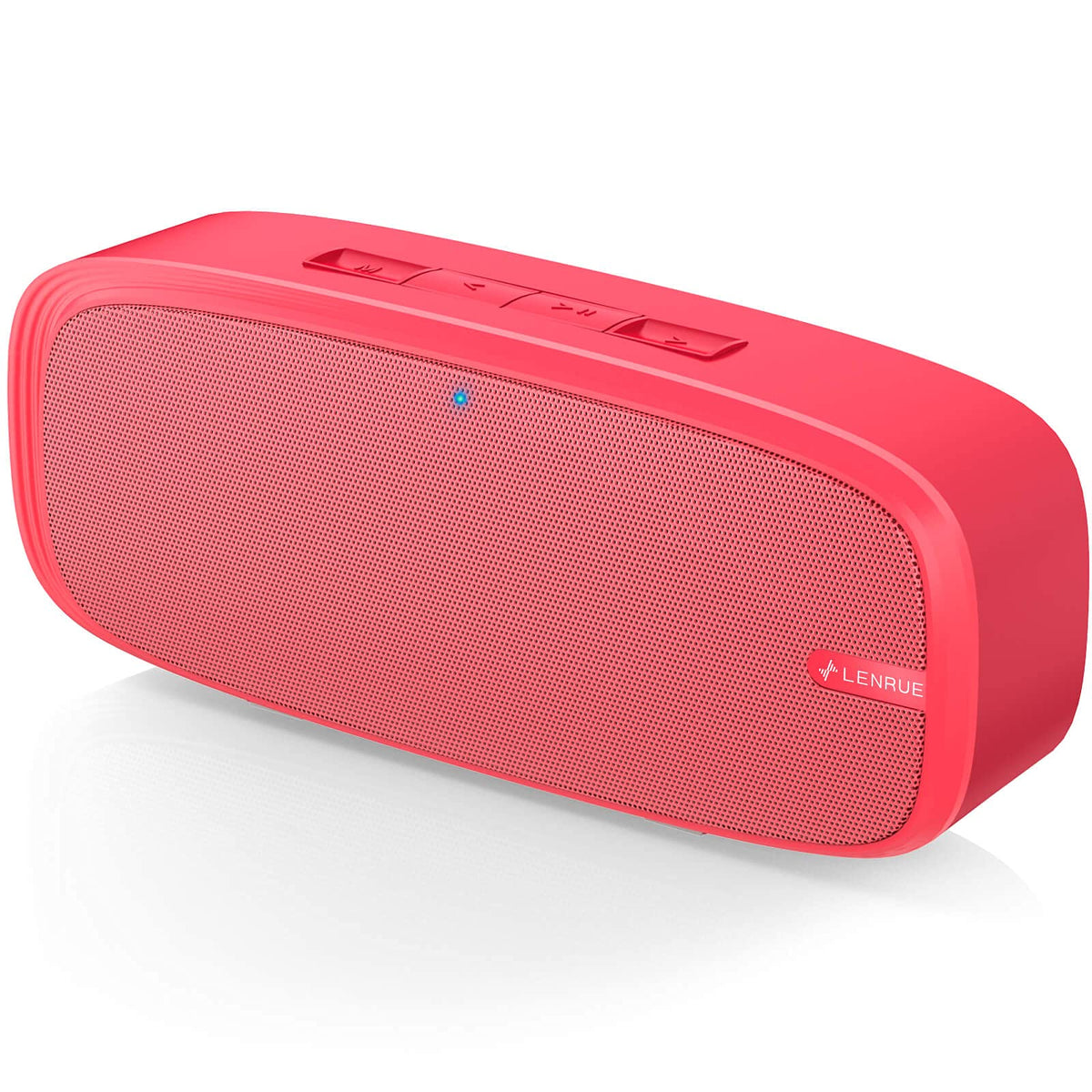 LENRUE Bluetooth Speaker front view highlights the bold red finish for outdoor listening.