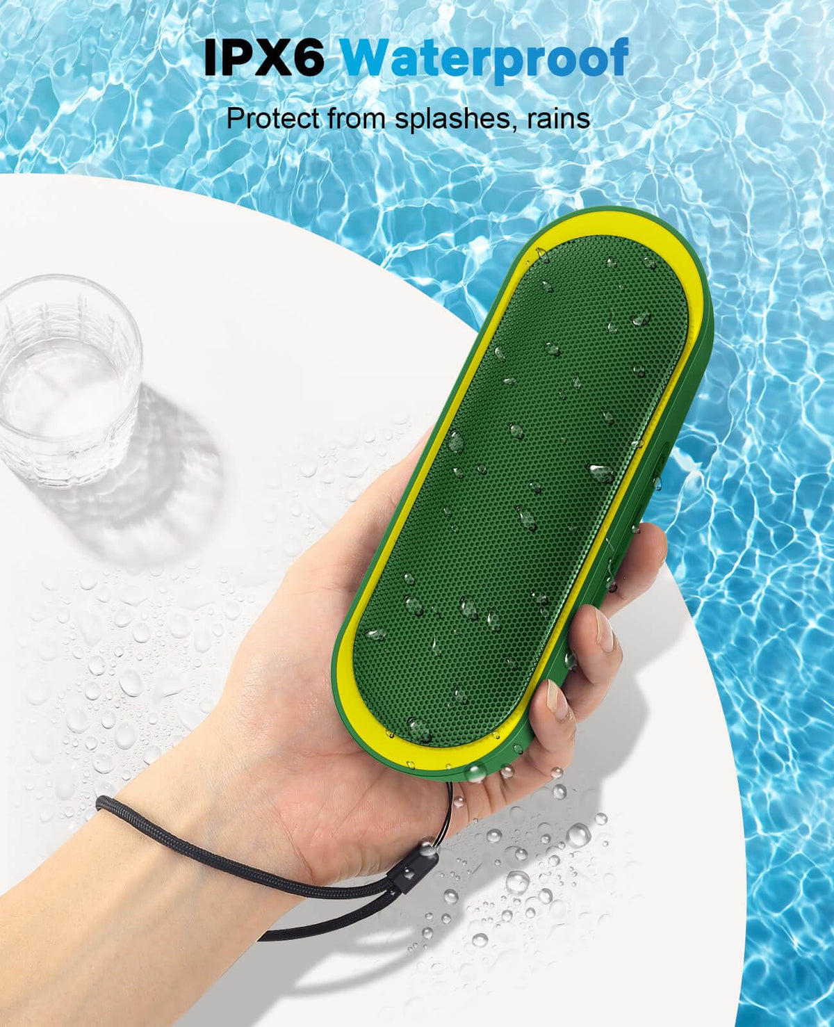 LENRUE Bluetooth speaker green side view shows rugged outdoor-ready design