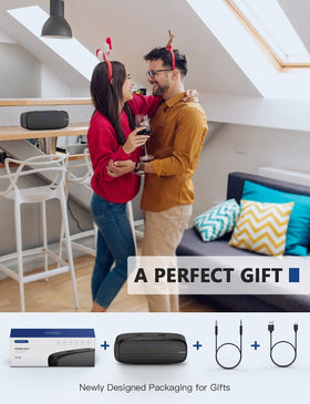 LENRUE Bluetooth Speaker on-table emphasizes sleek black one-piece design