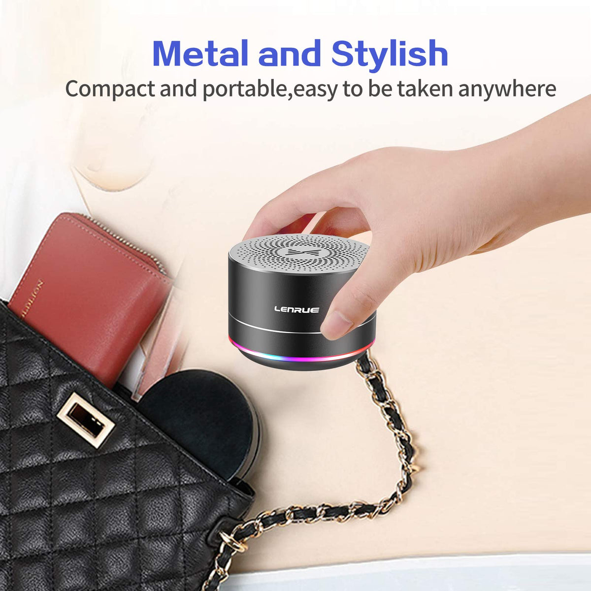 LENRUE compact metal speaker front view with easy controls