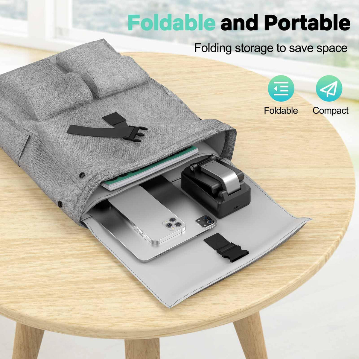 LENRUE folded portable profile showing compact travel convenience
