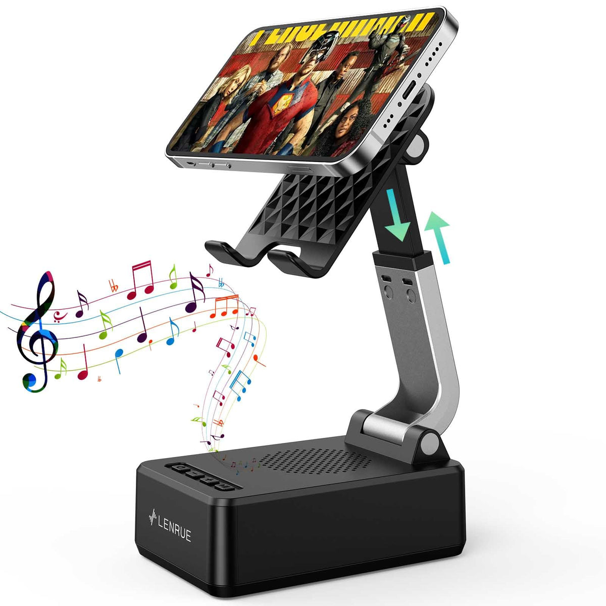 LENRUE front view showing phone on stand with clear viewing benefit