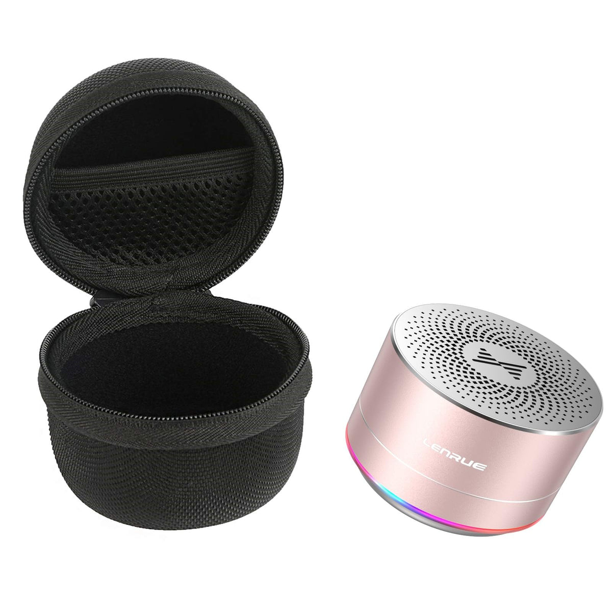 LENRUE portable Bluetooth speaker front view with aluminum design for rich stereo