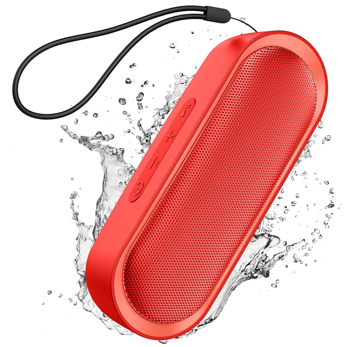 LENRUE red speaker front view showing compact design and clear controls for portability